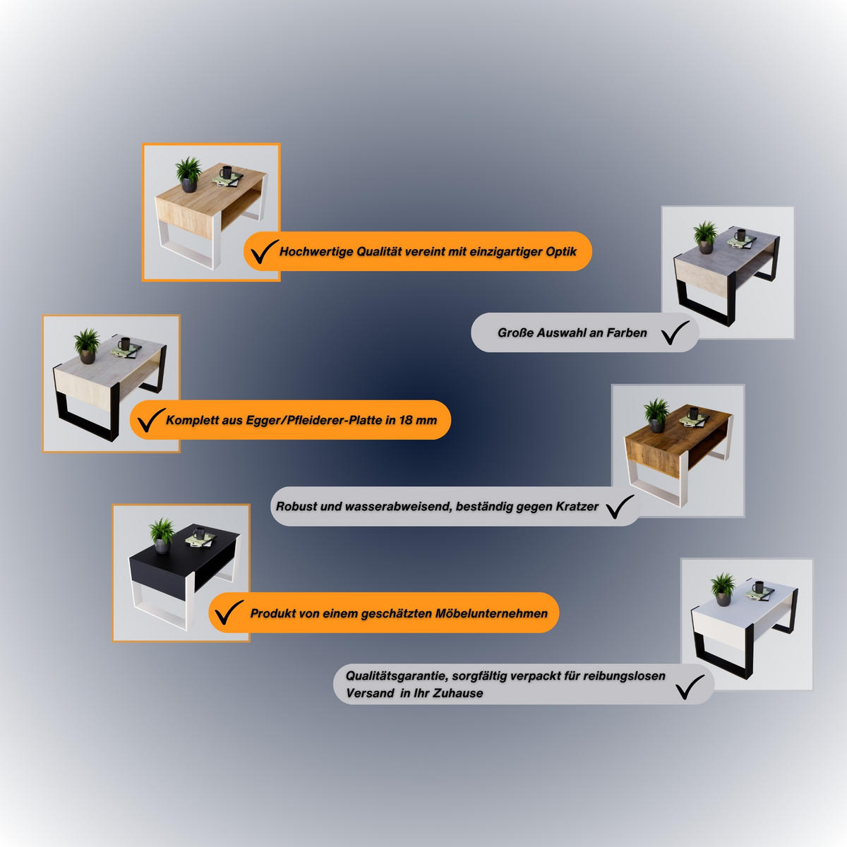 COUCHTISCH Holzwerkstoff rechteckig stabil Dunkelgrau 45/53,6/92cm - Dunkelgrau/Schwarz, Holzwerkstoff (53.6/92/45cm) - CraftPAK