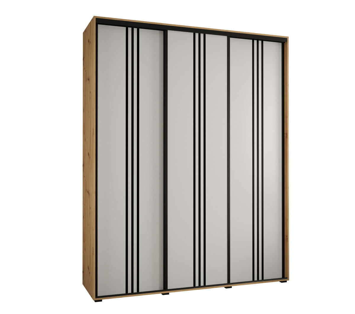 SCHWEBETÜRENSCHRANK 235,2/200/60 3-türig - Schwarz/Weiß, Holz/Metall (200/235/60cm) - Abiks Möbel