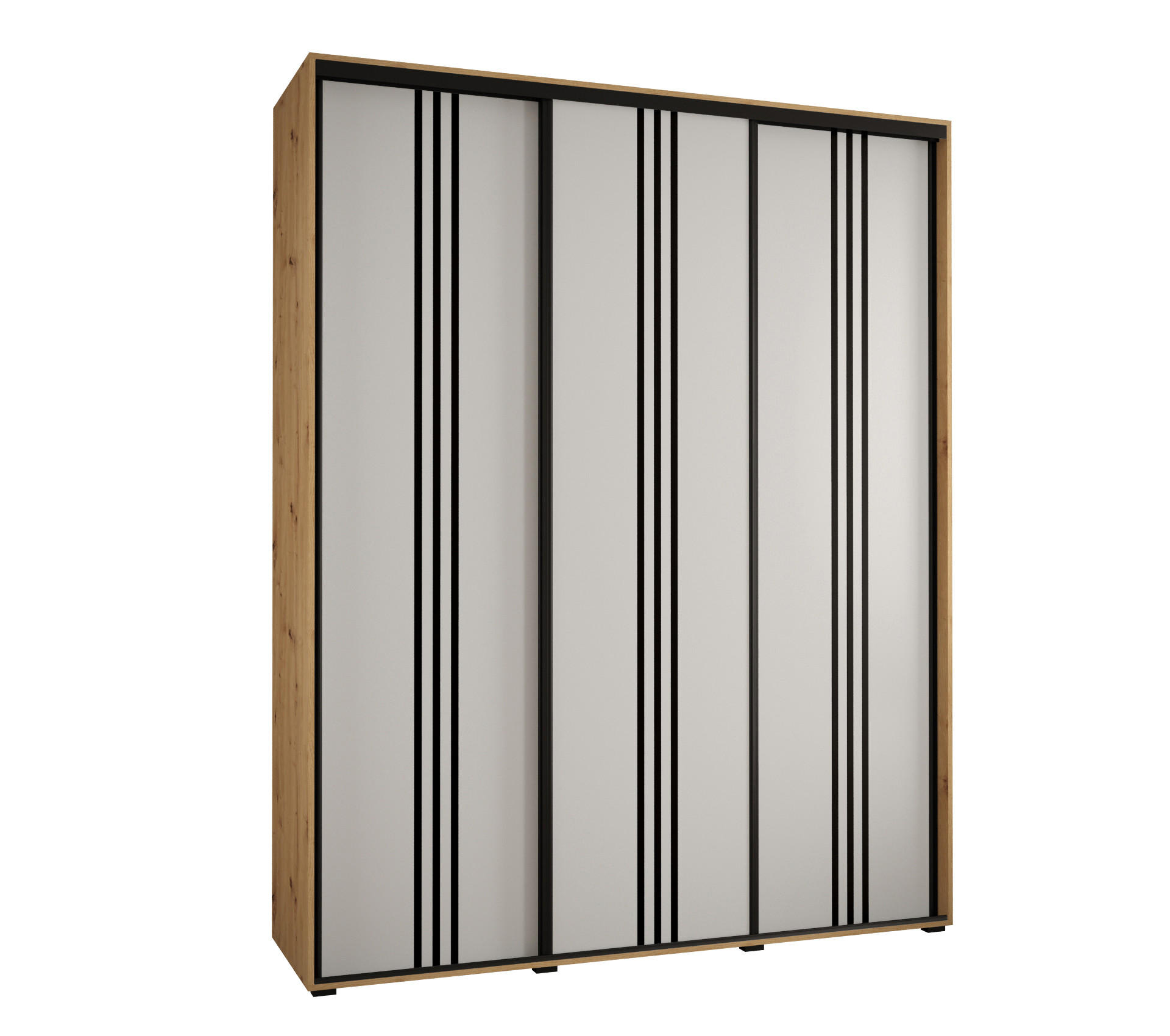 Abiks Möbel SCHWEBETÜRENSCHRANK Eiche Artisan, Weiß, Schwarz 190cm × 45cm × 235cm