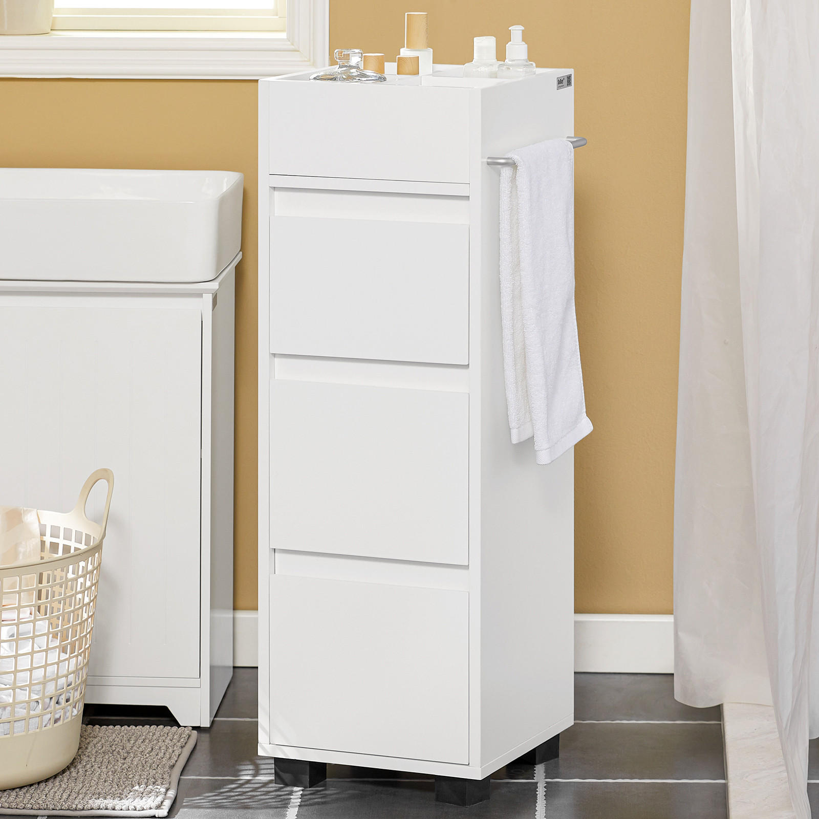 BADEZIMMERSCHRANK Weiß - Weiß, Holzwerkstoff (30/90/30cm) - SoBuy