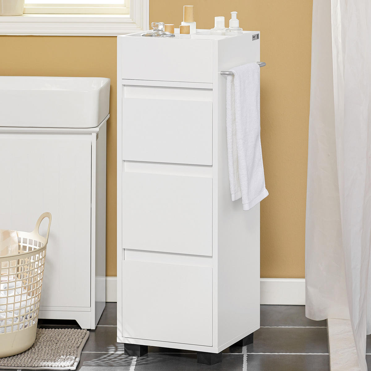 BADEZIMMERSCHRANK Weiß - Weiß, Holzwerkstoff (30/90/30cm) - SoBuy