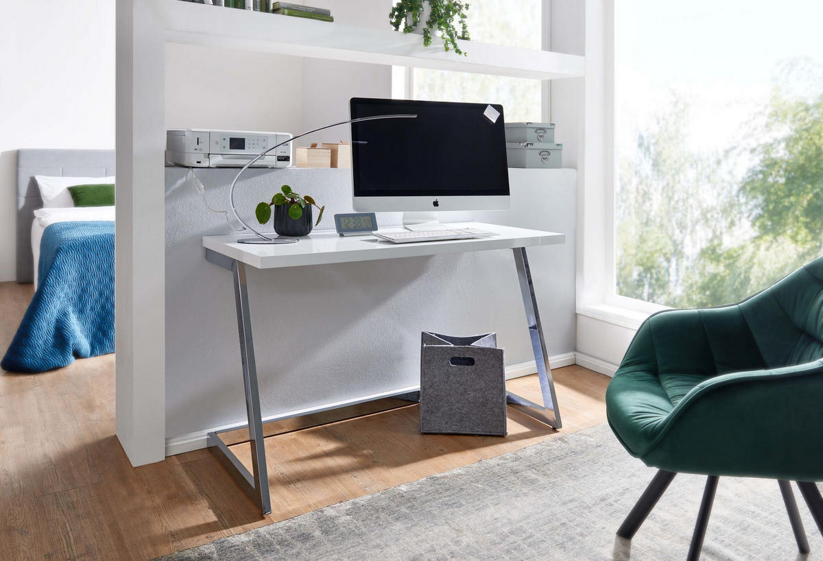 SCHREIBTISCH Hochglanz Metallgestell SARNOT, Silber 120x55x76 cm - Silberfarben, Holz/Metall (55/120/76cm) - KADIMA DESIGN