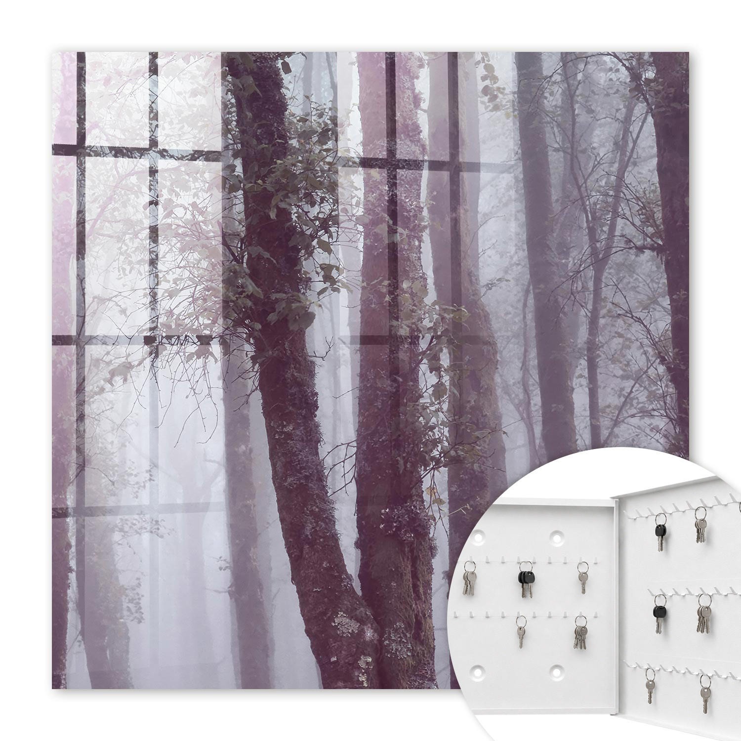SCHLÜSSELBOX Weiß 30x30 cm – Türöffnung nach rechts - Nebelwald - Grau, Metall (30/30/5cm) - TULUP