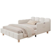 KINDERBETT 90/200 cm in Beige Samt mit Seitenschutz und Taschen - Beige, Holzwerkstoff/Textil (90/200cm) - WISHDOR