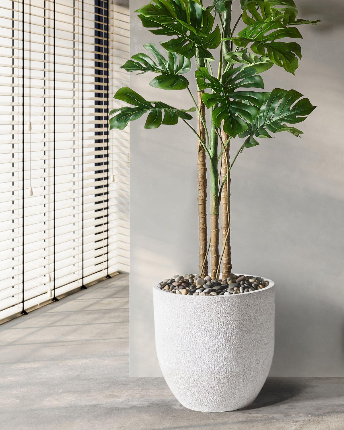 BLUMENTOPF Weiß Kannia - Weiß, Naturmaterialen (46cm) - Beliani