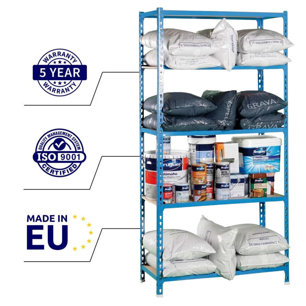 SCHWERLASTREGAL Big Muli HxBxT 200 x 110 x 40 cm 5 Fachböden Fachlast 200 kg Blau - Blau, Metall (110/200/40cm) - PROREGAL