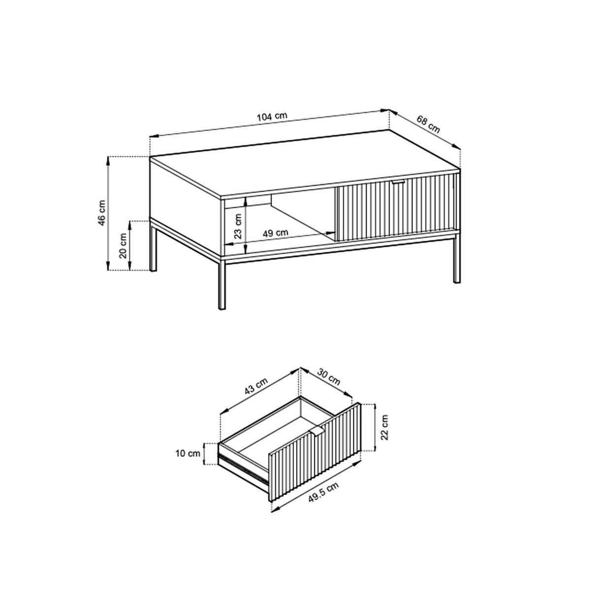 COUCHTISCH Font 104x46x68 cm - Modern Wohnzimmertisch Gefertigt aus Robuster Laminierter Spanplatte - Beige Kaschmir - Beige, Holzwerkstoff (46/104/68cm) - Chilly