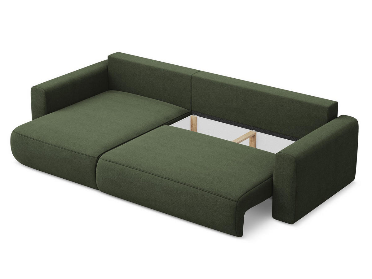 ECKSOFA mit Schlaffunktion Strukturstoff Stoff Grün - Schwarz/Olivgrün, Kunststoff/Textil (149/278cm) - Makamii