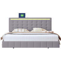 POLSTERBETT mit LED-Beleuchtung 160/200 cm in Grau mit gepolstertem Kopfteil - Grau, Textil (160/200cm) - BEAOK