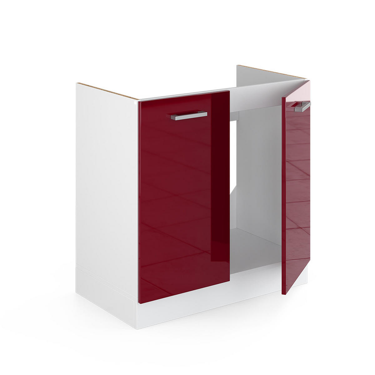SPÜLENUNTERSCHRANK R-Line Bordeaux Hochglanz 80 cm mit Türen, ohne Arbeitsplatte - Bordeaux/Weiß, Holzwerkstoff (80/81.6/46cm) - Vicco