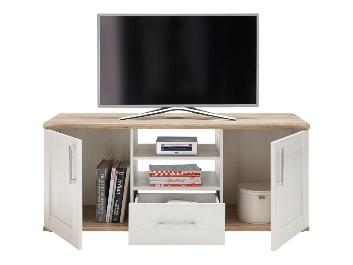 WOHNWAND Elegance 329/201/50 cm in Sibiu-Lärche, San Remo hell - Weiß, Holz (329/201/50cm) - moebel dich auf