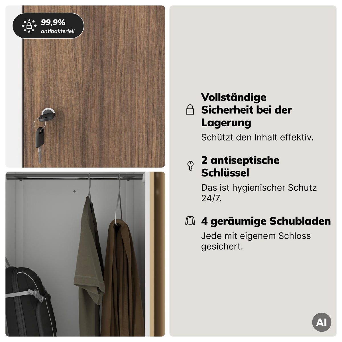 KLEIDERSCHRANK Typ L JULIA 185x80x45 cm - Nussbaumfarben/Weiß, Metall (80/185/45cm) - Jan Nowak