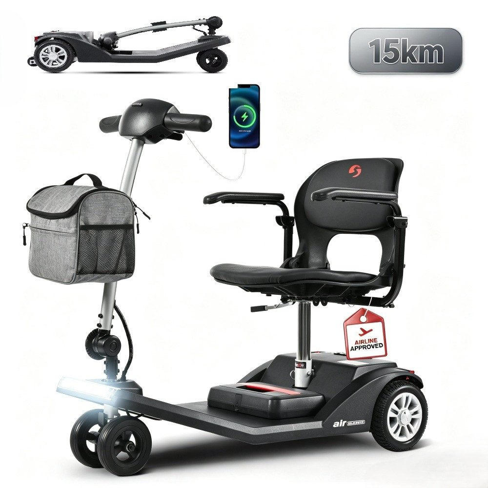 ELEKTROMOBIL 250W 120kg Traglast, 20km Reichweite Lithium-Akku Seniorenmobil - Schwarz, Metall (48/88/102cm)