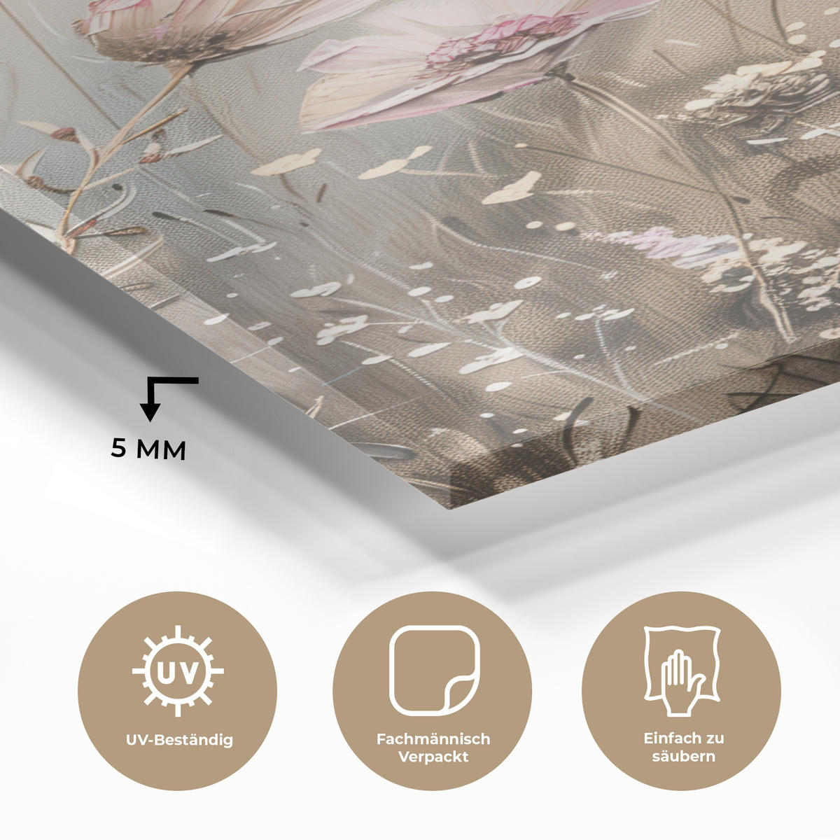 ACRYLGLASBILD Blumen - Rosa - Modern - Beige 60x90 cm - Beige, Glas (60/90cm) - MuchoWow