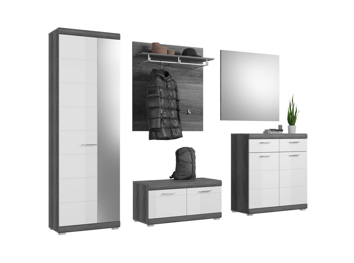GARDEROBENKOMBINATION 5tlg. Scout Garderobe in Rauchsilber Nb. und weiß HG B/H/T: 272x197x40 cm - Anthrazit, Holzwerkstoff (272/197/40cm)