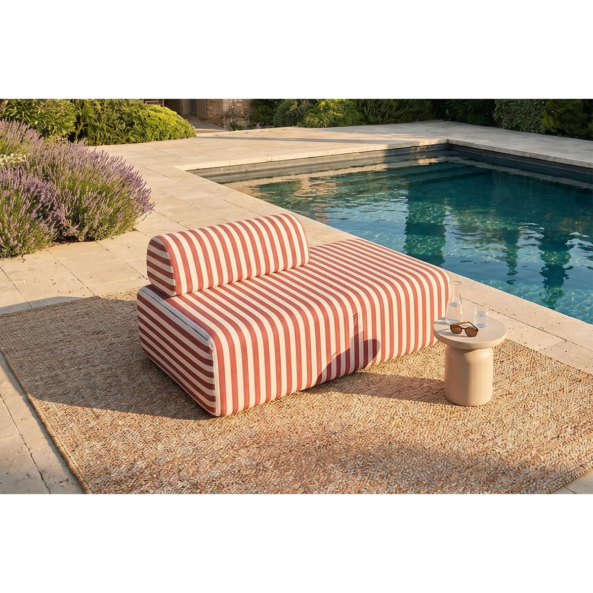 2-SITZER-GARTENSOFA mit weißen und roten Streifen - Rot, Textil (95/70.5/148cm)