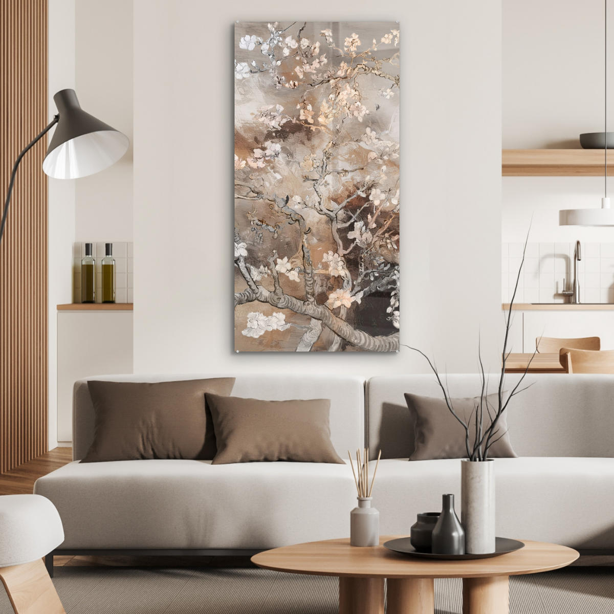 ACRYLGLASBILD Mandelblüte - Kunst - Van Gogh - Beige - Abstrakt 60x120 cm - Braun, Glas (60/120cm) - MuchoWow