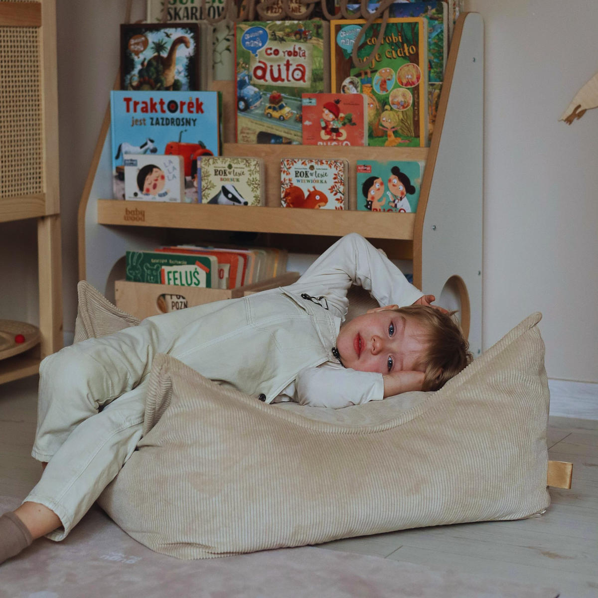 SITZPOUF für Kinder, Rund, Kord, Grau - Grau, Textil (65/20/65cm) - MeowBaby