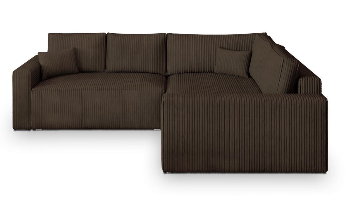 ECKSOFA ERONIS R-S Braun Kordstoff mit Schlaffunktion - Braun, Holz (265/194cm) - MASSENO