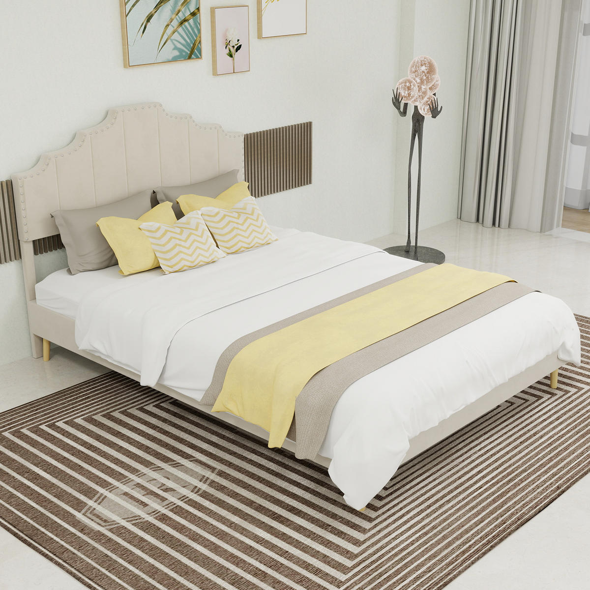 POLSTERBETT 140/200 cm in Beige Stoff - Beige, Holzwerkstoff/Textil (140/200cm) - WISHDOR