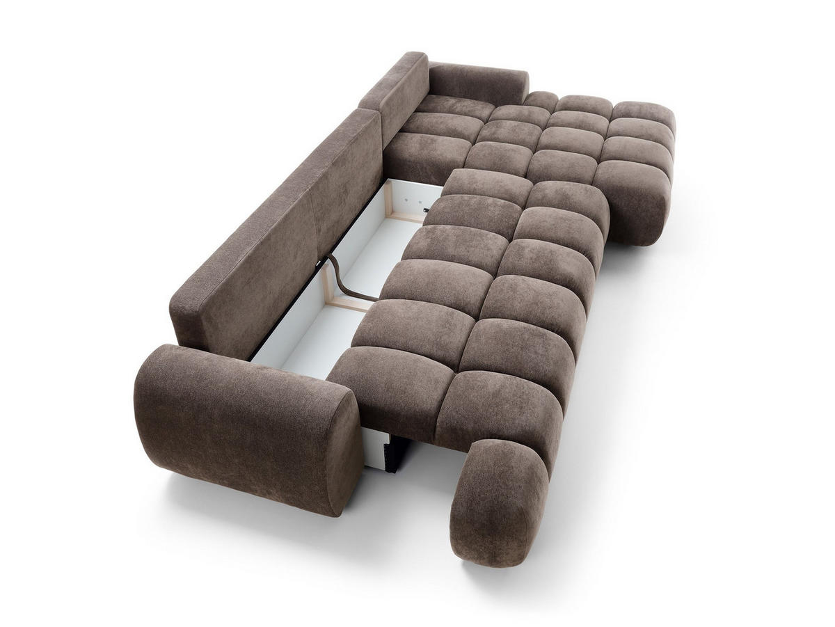 ECKSOFA GARDA Braun Chenille mit Schlaffunktion - Braun, Holz (280/131cm) - MASSENO