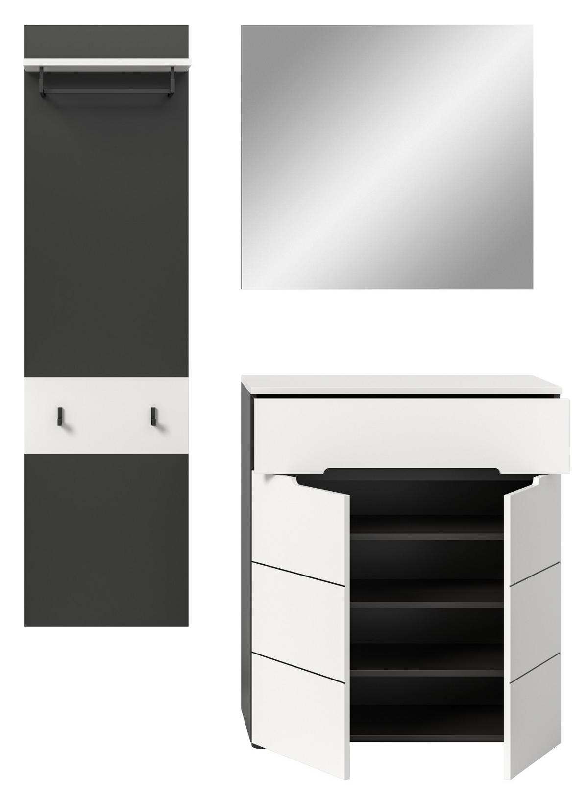GARDEROBEN-SET 3-teilig in weiß, grau 140 cm mit Soft-Close, Cooper - Schwarz/Weiß, Glas/Holzwerkstoff (140/190/37cm) - Inn.Furn