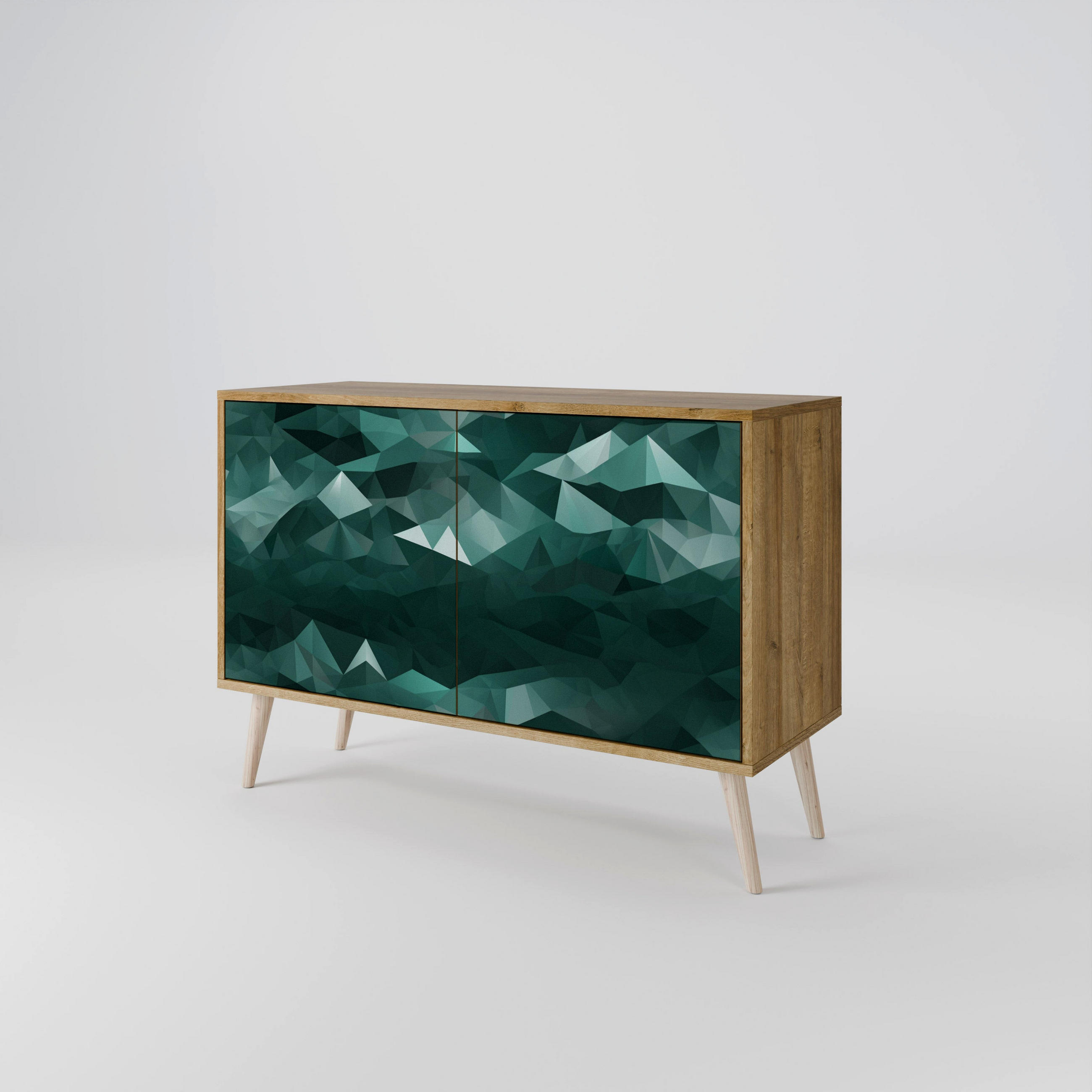 SIDEBOARD POLYGONAL FLOATING, Eicheneffekt, 111x42x77,5 cm, 2 Türen - Eichefarben/Buchefarben, Holzwerkstoff/Buchenholz (111/77.5/42cm) - SpaceRebels