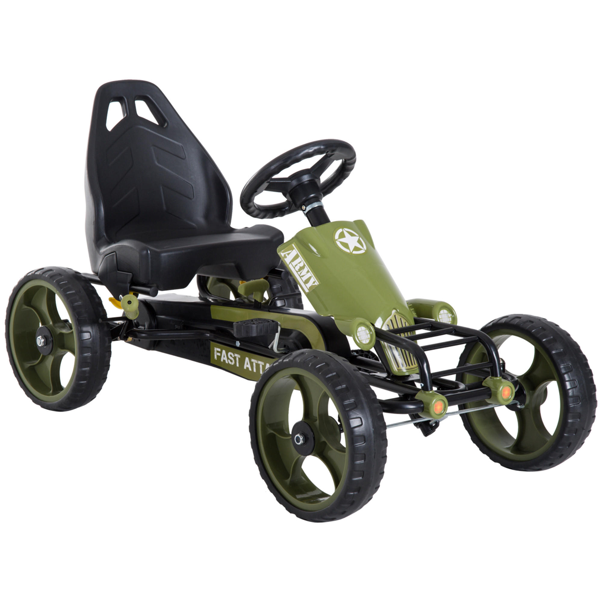 GO Kart Kettcar mit Handbremse Kinder Tretauto Tretfahrzeug ab 3 Jahre Grün - Grün, Metall (105/54/61cm) - HOMCOM