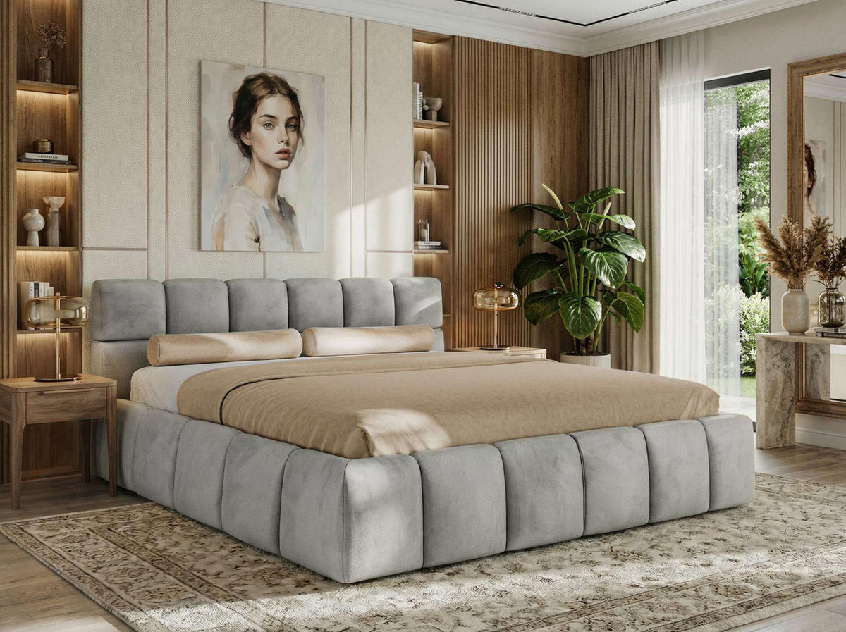 POLSTERBETT NIRA CLASSIC 180/200 - Hellgrau Velvet - ohne Matratze - Hellgrau, Textil (180/200cm) - MKS