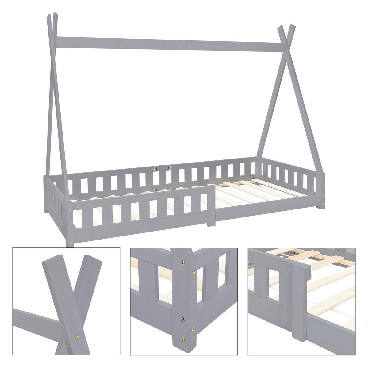 KINDERBETT Tipi 90x200 cm Hellgrau - Hellgrau, Holz (90/200cm) - ML-DESIGN