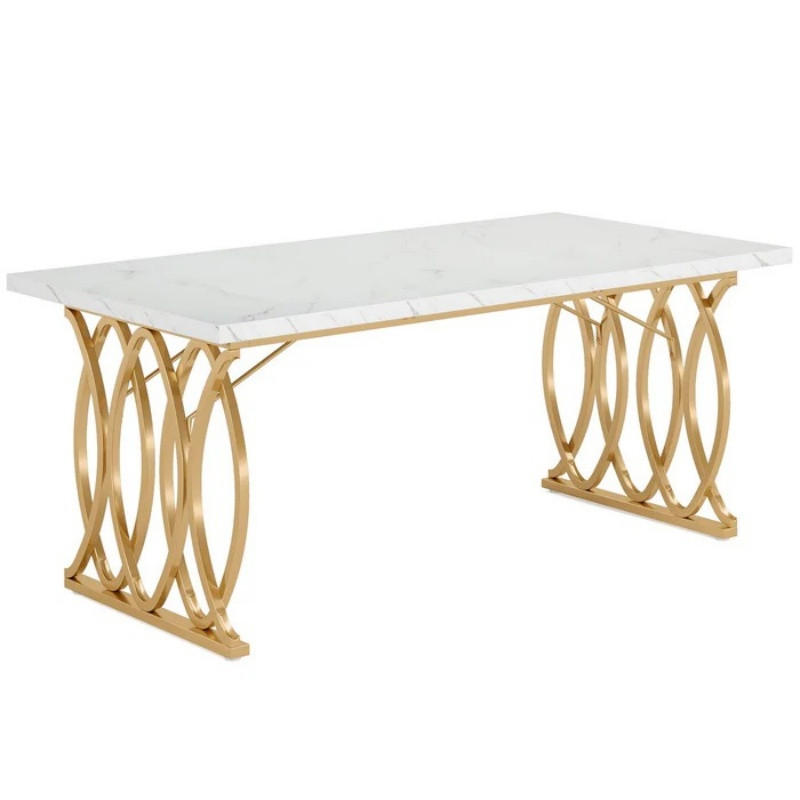 SCHREIBTISCH 160 x 80 cm Marmoroptik Weiß Gold - Weiß, Metall (160/80/75cm) - Meubliv