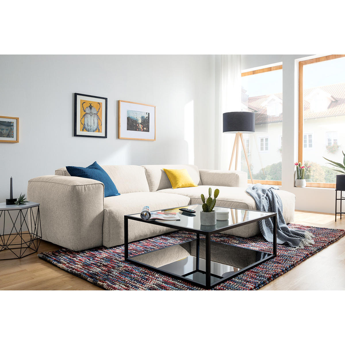 1,5-SITZER ECKSOFA mit Longchair - Beige/Schwarz, Kunststoff/Textil (260/173cm) - home24