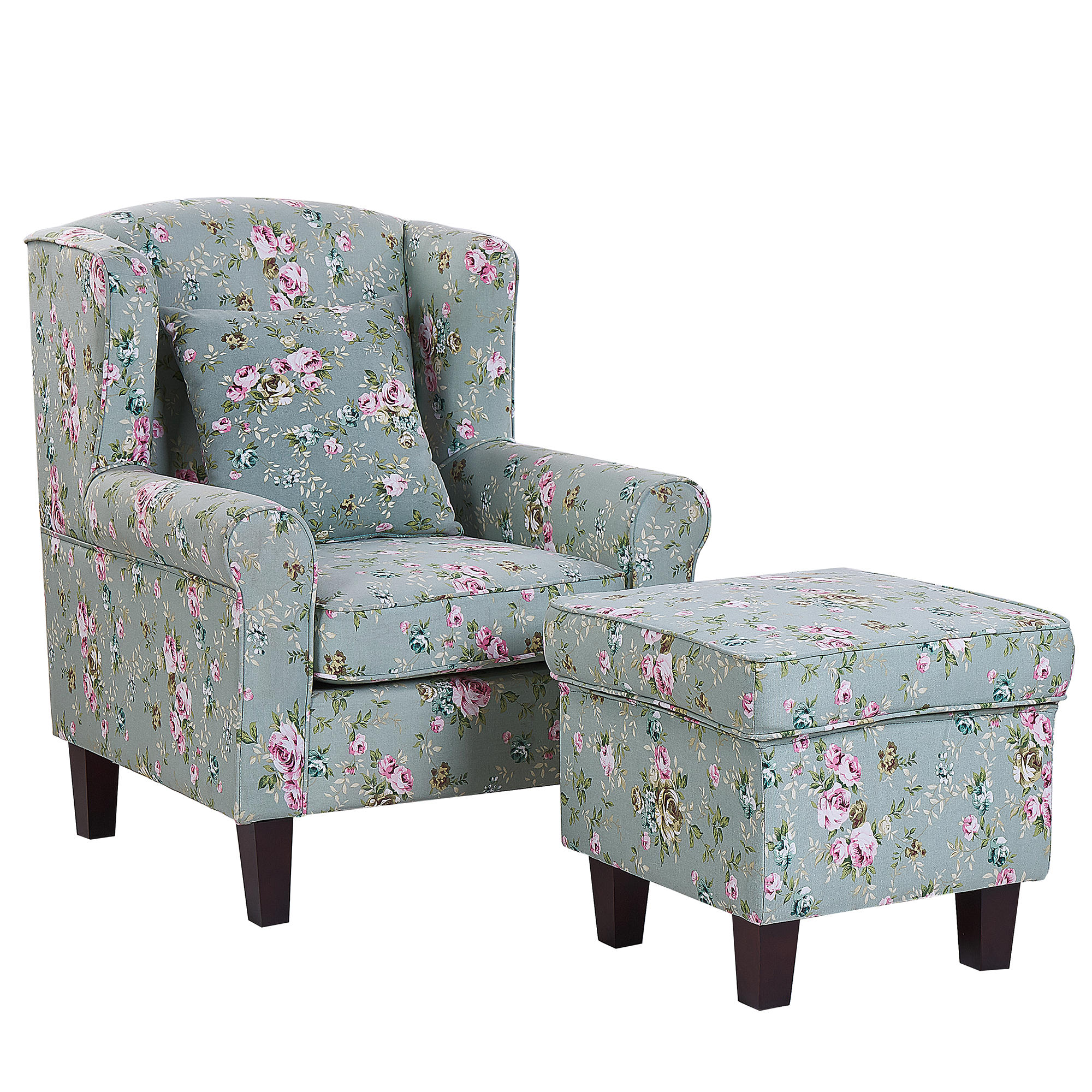 SESSEL Polsterbezug grün Blumenmuster plus Hocker Hamar - Multicolor/Grün, Textil (77/95/78cm) - Beliani