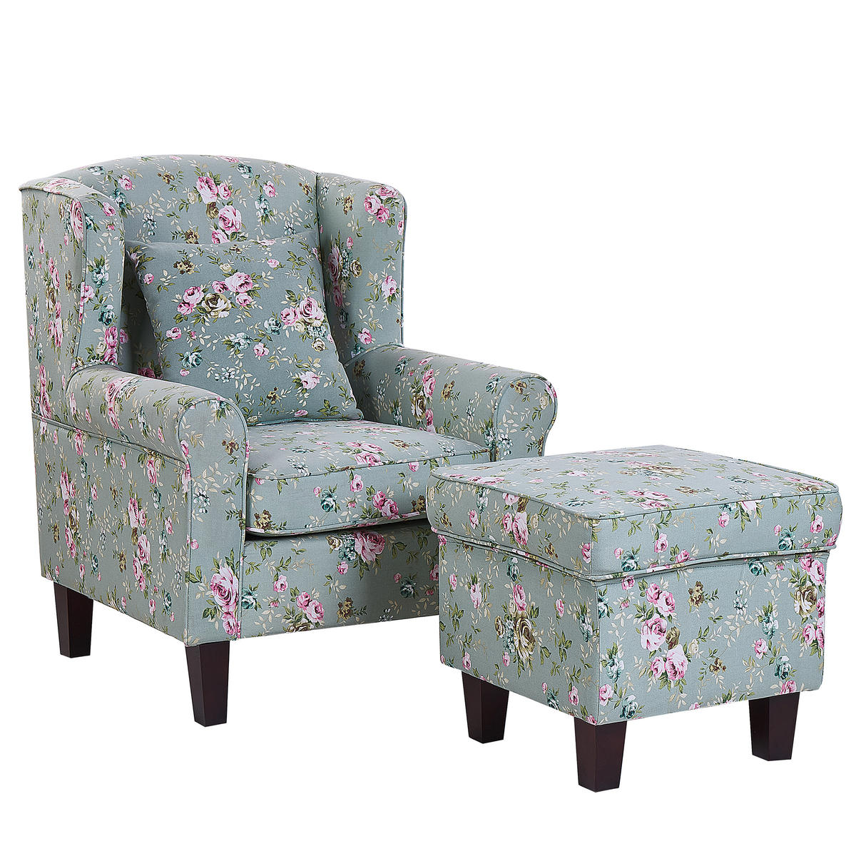 SESSEL Polsterbezug grün Blumenmuster plus Hocker Hamar - Multicolor/Grün, Textil (77/95/78cm) - Beliani