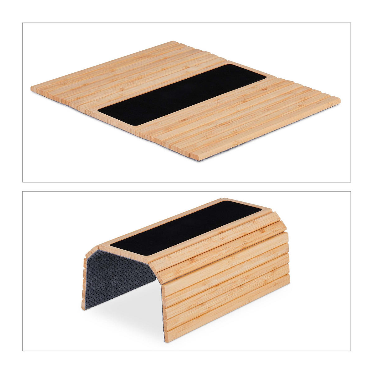 ARMLEHNENTABLETT Natur Schwarz Bambus klappbar - Multicolor, Holz/Textil (42/1/34cm) - Relaxdays