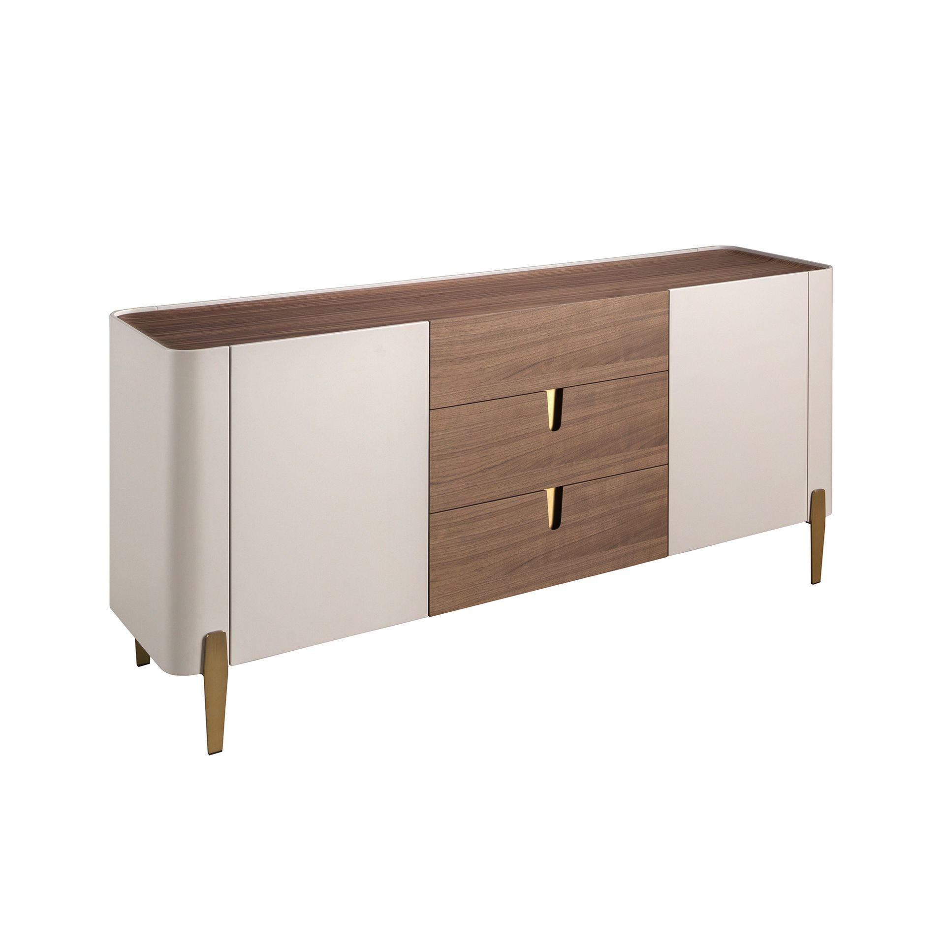 SIDEBOARD Sideboard Nussbaum, beige, vergoldeter polierter Stahl und Nussbaumplatte 180/47/80 cm - Beige, Holzwerkstoff/Metall (180/80/47cm) - ANGEL CERDA