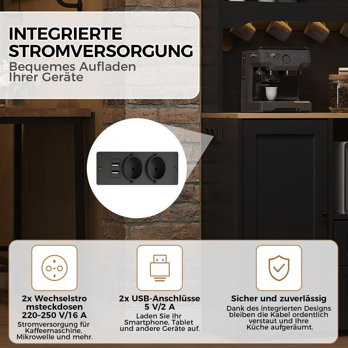 BUFFET DE-38741 100/40/163 cm LED-Beleuchtung und Mikrowellenfach Schwarz - Schwarz, Holzwerkstoff (100/163/40cm) - ComfortXL