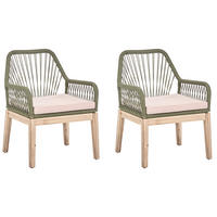 GARTENSTUHL 2er-Set und Sitzkissen Olivgrün Olbia - Beige/Braun, Holz (64/89/71cm) - Beliani