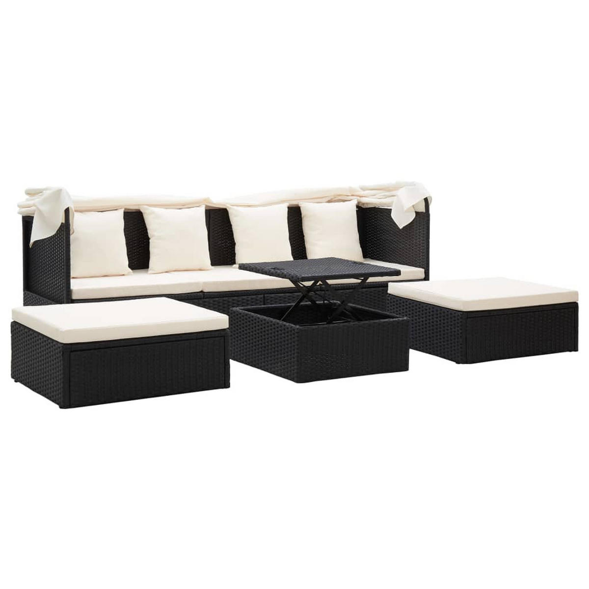 GARTEN-SONNENINSEL Mit Dach Schwarz Poly Rattan - Creme, Kunststoff (60/124/200cm) - vidaXL