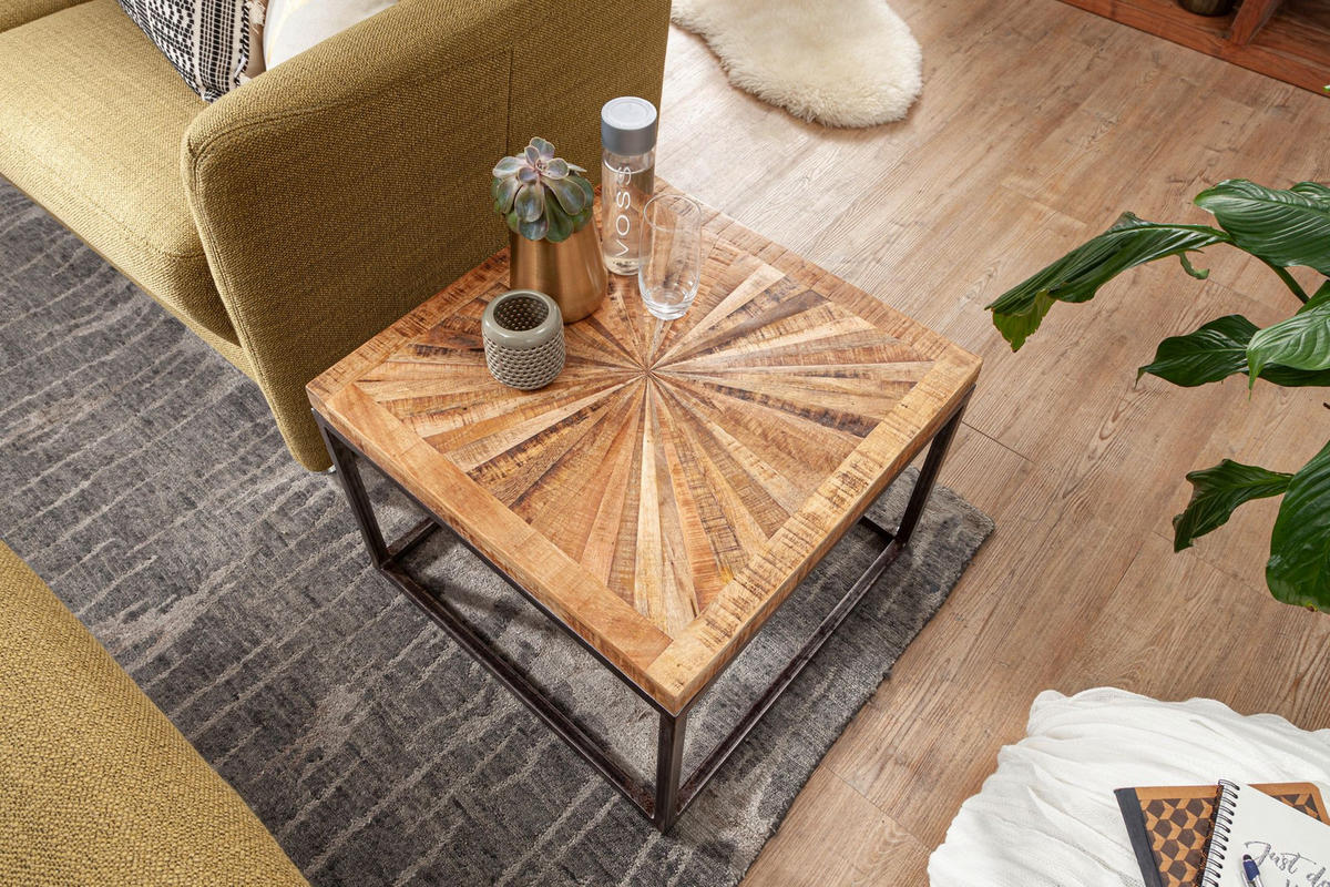 COUCHTISCH Mangoholz Modernes Design Große Ablagefläche Stabile Beine - Schwarz/Braun, Holz/Metall (55/55/40cm) - KADIMA DESIGN