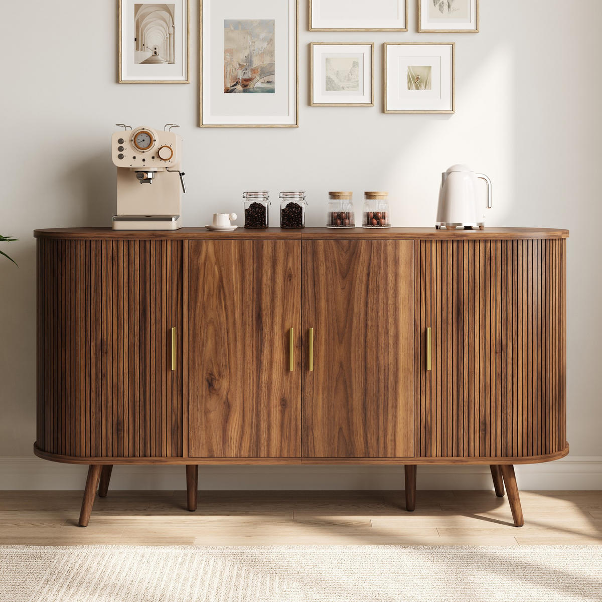 KOMODA Posuvná dvířka Rýhovaný design Moderní - barva vlašského ořechu, kompozitní dřevo (150/79/40cm) - FLIEKS