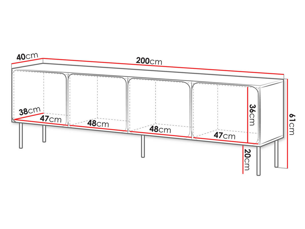 TV-LOWBOARD Rafael 200 4D - Kaschmir, Holzwerkstoff/Metall (200/61/40cm) - MIRJAN24