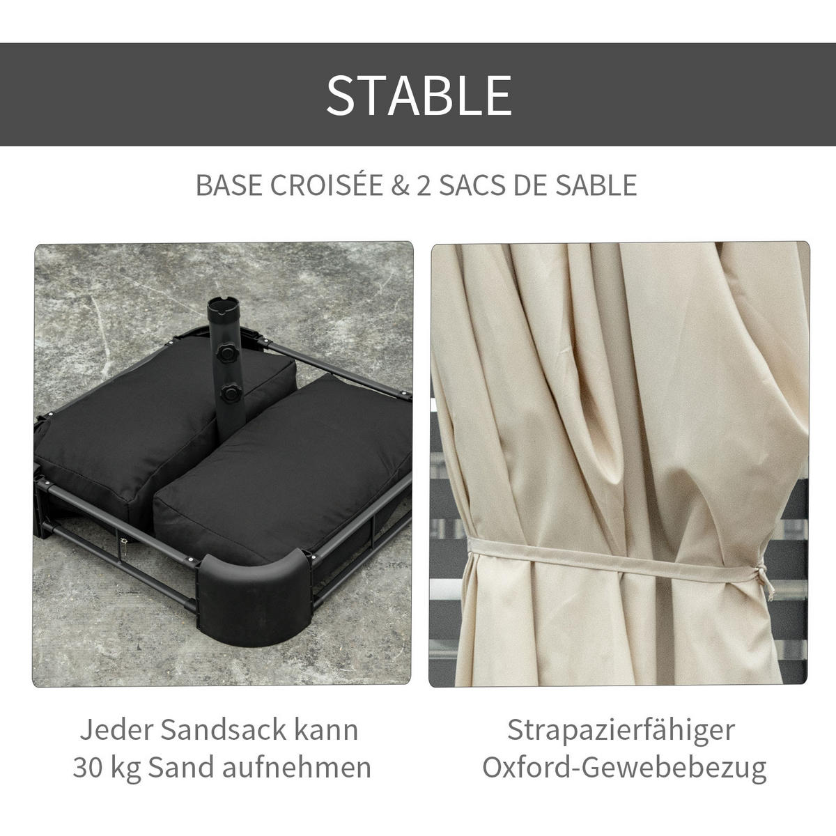 SONNENSCHIRM, Gartenschirm, Marktschirm, Doppelsonnenschirm, Terrassenschirm, Cremeweiß, Oval - Creme, Metall (270/460cm) - Outsunny