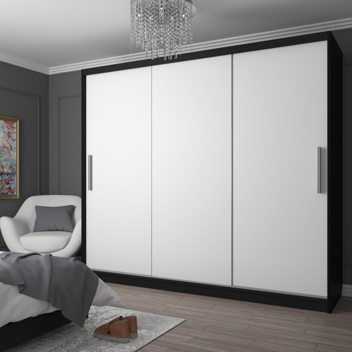 BELINI Verona – posuvné skrine, výška 232 cm, čierno-biela matná farba – šatník s vešiakom, vhodný do spálne - biela, drevo (232/216/60cm) - B BELINI GROUP