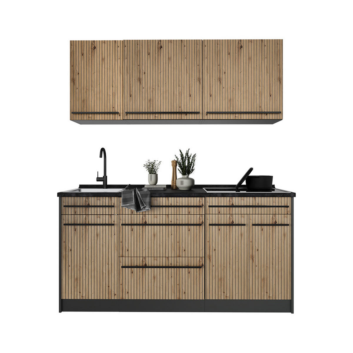 SINGLEKÜCHE R-Line, Artisan-Eiche/Anthrazit, 160 cm ohne Arbeitsplatte - Anthrazit/Eiche Artisan, Holzwerkstoff (160/81.6/46cm) - Vicco