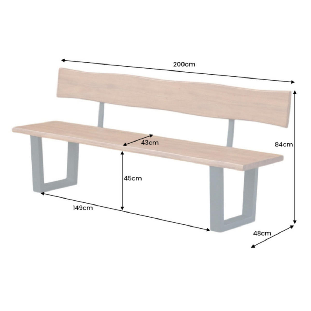 BANK GENESIS Braun Akazie 200cm - Braun, Holz (200/84/48cm) - riess-ambiente