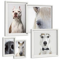 BILDER SET 5er Set - 50x50 cm & 20x30 cm & 40x60 cm Weißer Rahmen - Elegante Porträts von Hunden und Pferden - Weiß, Kunststoff (40/60cm) - TULUP