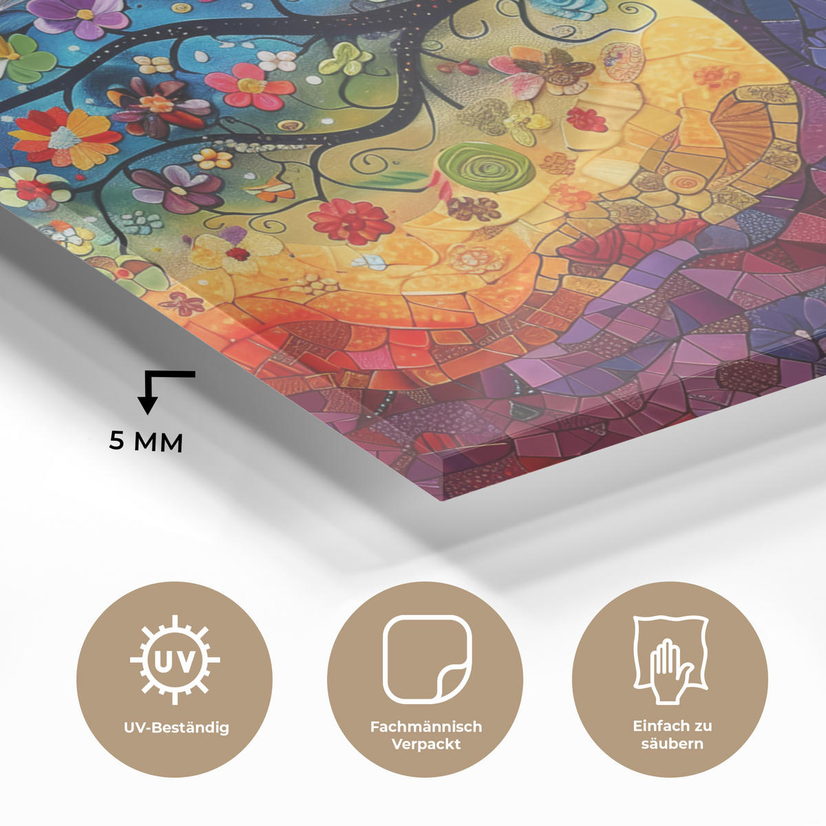 OBRAZ NA AKRYLOVOM SKLE Umenie - Strom života - Kvety - Hippie 80x60 cm - tmavomodrá, sklo (80/60cm) - MuchoWow
