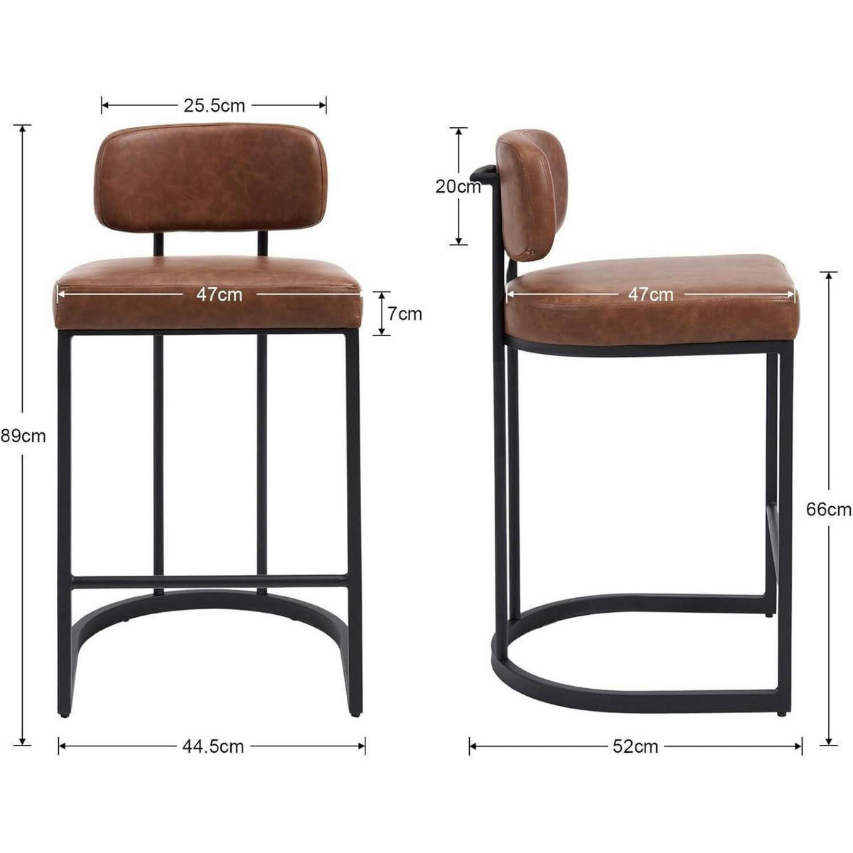 BARHOCKER 4er Set Braun mit Rückenlehne und Fußstütze - Braun, Metall (44.5/89/52cm)