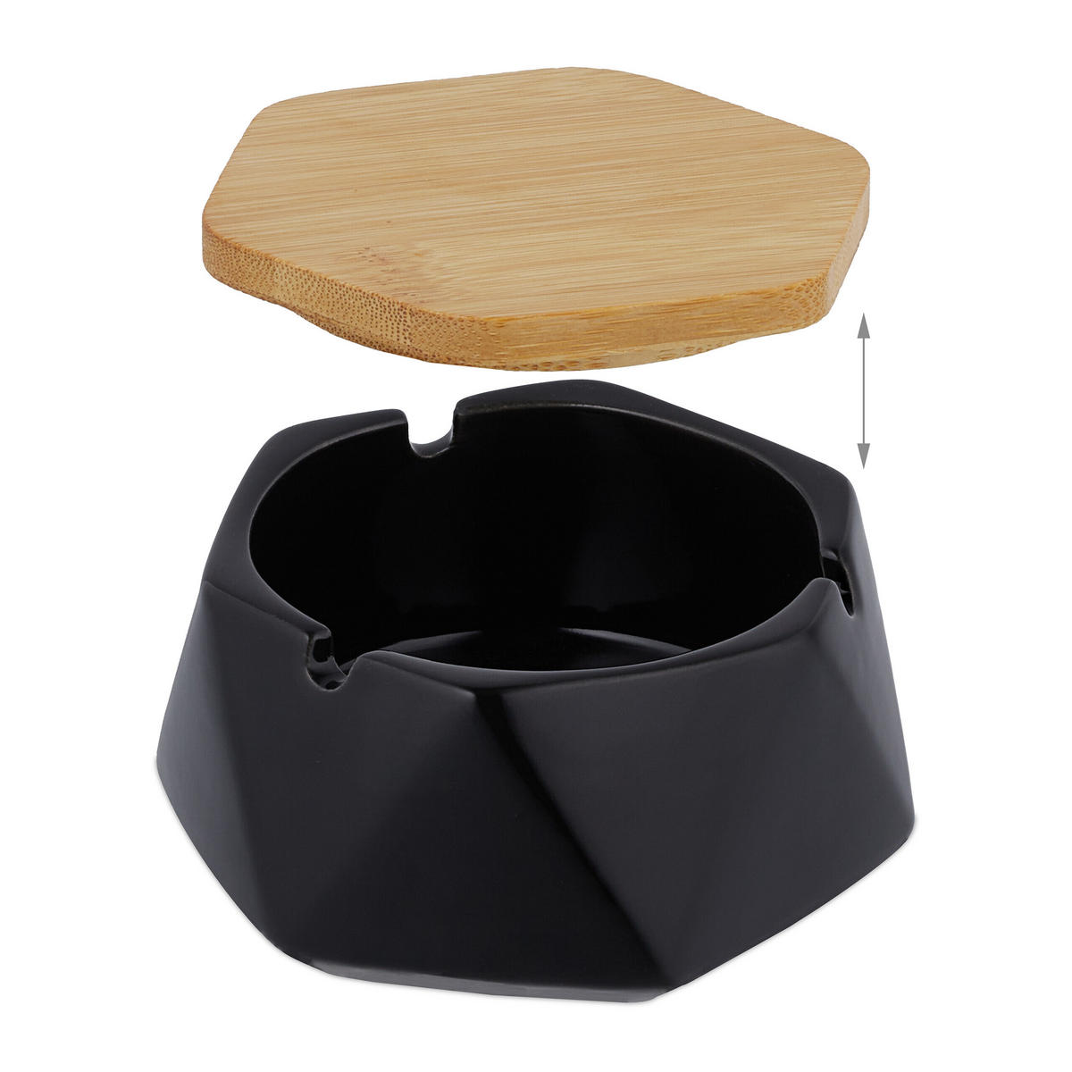 ASCHENBECHER - Schwarz, Keramik/Holz (8.5cm) - Relaxdays